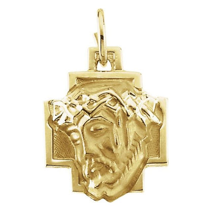 14K Yellow Gold 12x12 mm Face of Jesus Pendant