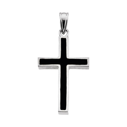 Sterling Silver & Black Epoxy 20x13 mm Cross Pendant