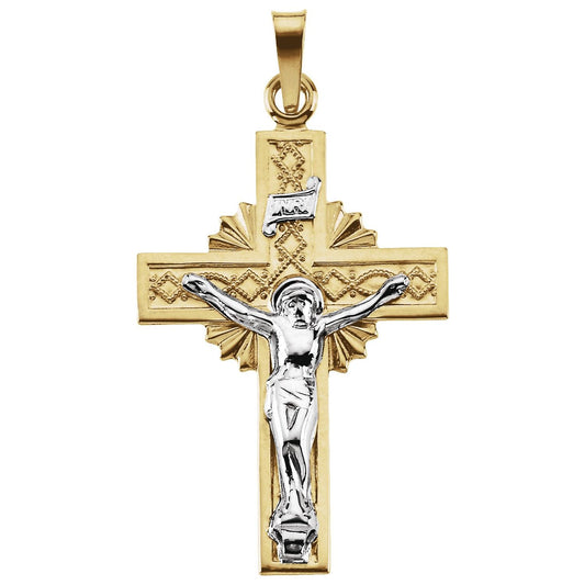 14K Yellow & White Gold 32x21. Crucifix Pendant