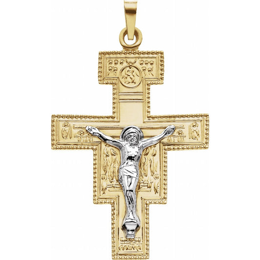 14K Yellow/White Gold 33x25 mm San Damiano Crucifix Pendant