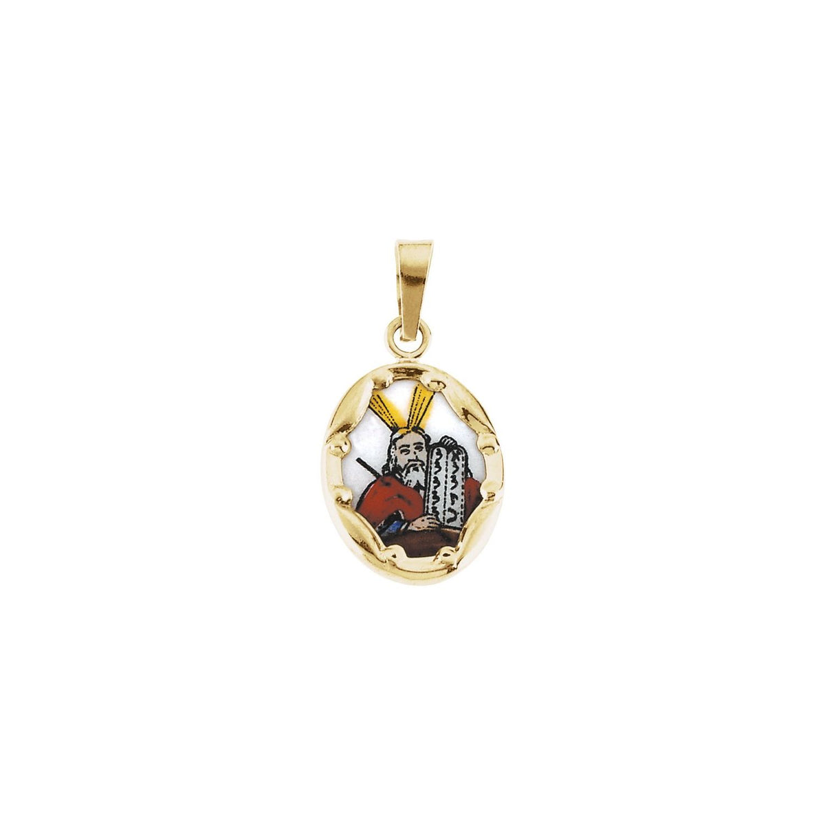 14K Yellow Gold 25x19. Moses Hand-Painted Porcelain Medal