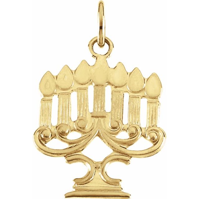 14K Yellow Gold 21.6x13.9 mm Menorah Pendant