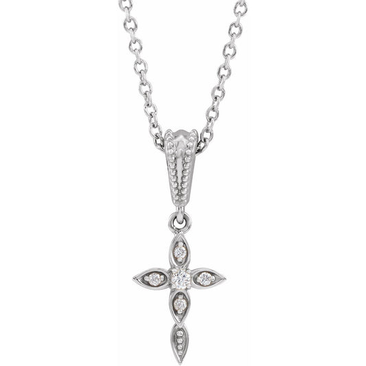 .03 CTW Natural Diamond Petite Vintage-Inspired 16-18" Cross Necklace