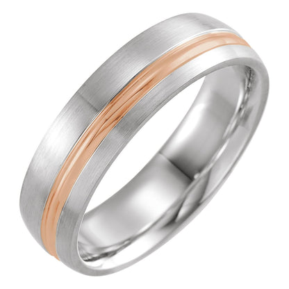 14K White/Rose/White Gold Grooved Band with Brush Finish