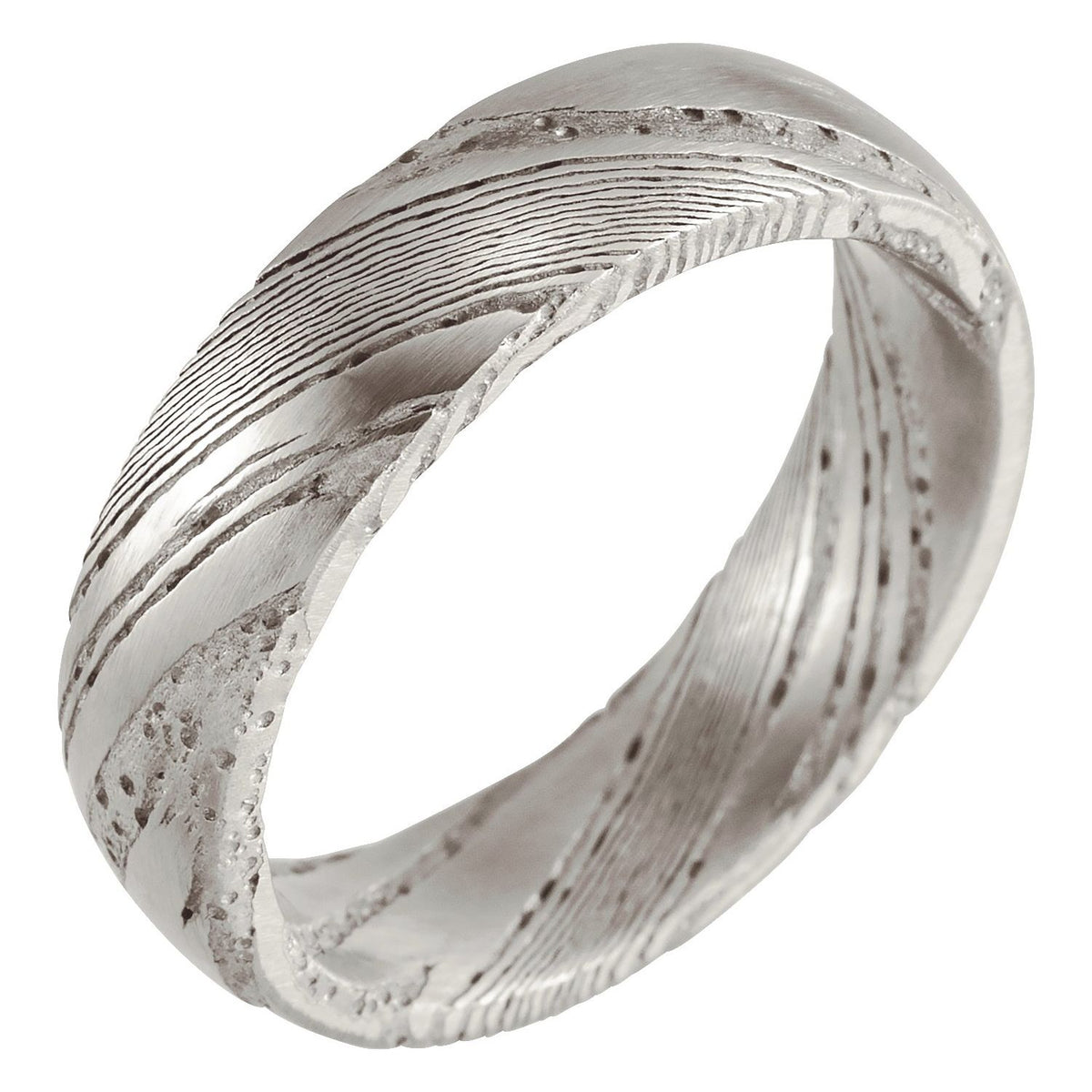 Damascus Steel Comfort-Fit Flat Band, 6 mm