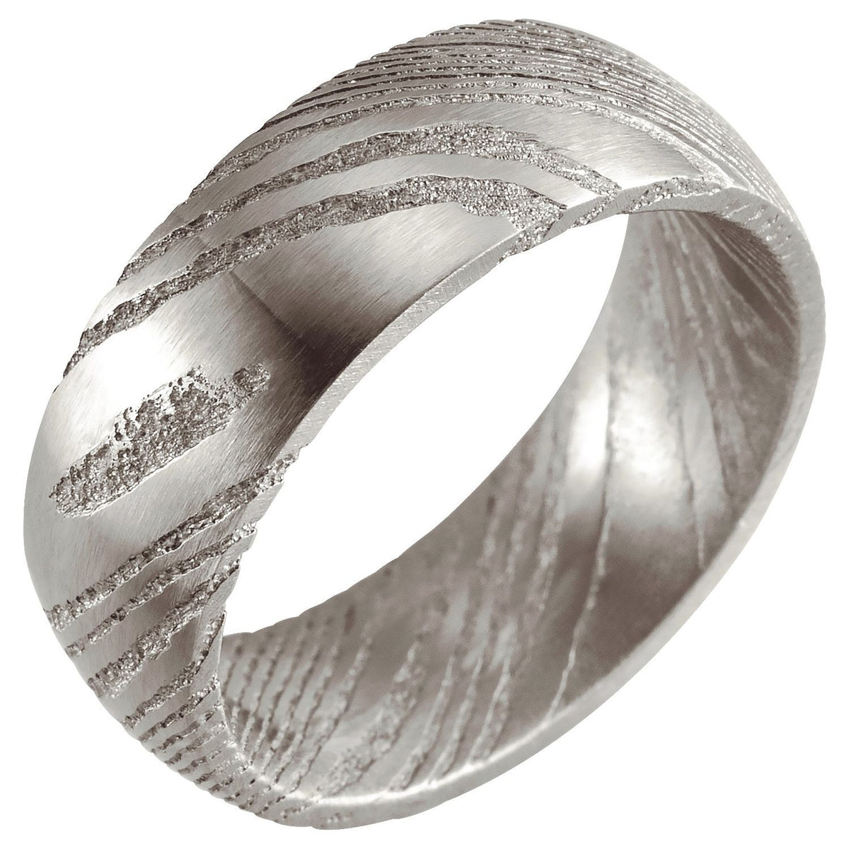 Damascus Steel Comfort-Fit Flat Band, 6 mm