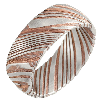 Steel Damascus Comfort-Fit Flat Band, 8 mm, Style 2