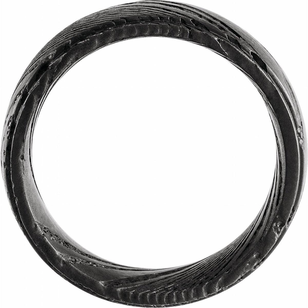 Black Damascus Steel Stepped-Edge Comfort-Fit Flat Band