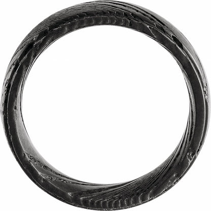 Black Damascus Steel Stepped-Edge Comfort-Fit Flat Band