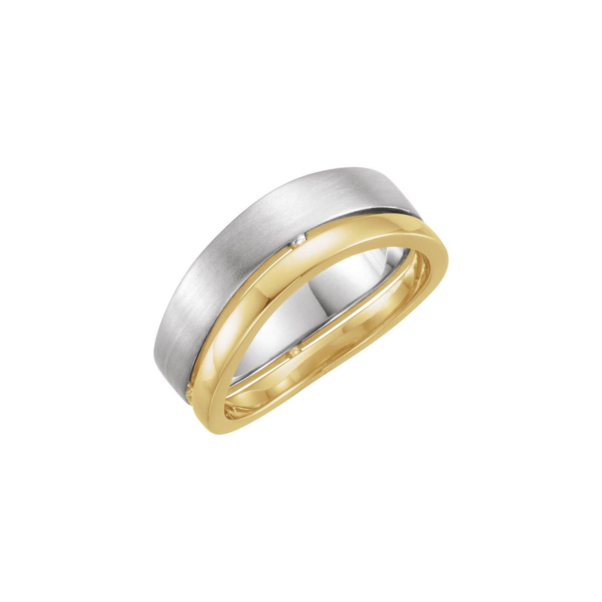 14K Yellow/White Gold Curved Band with Polished & Satin Finish