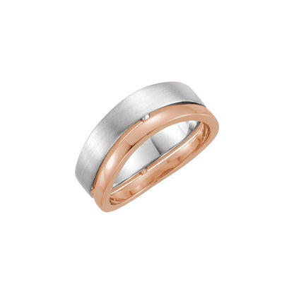 14K Yellow/White Gold Curved Band with Polished & Satin Finish