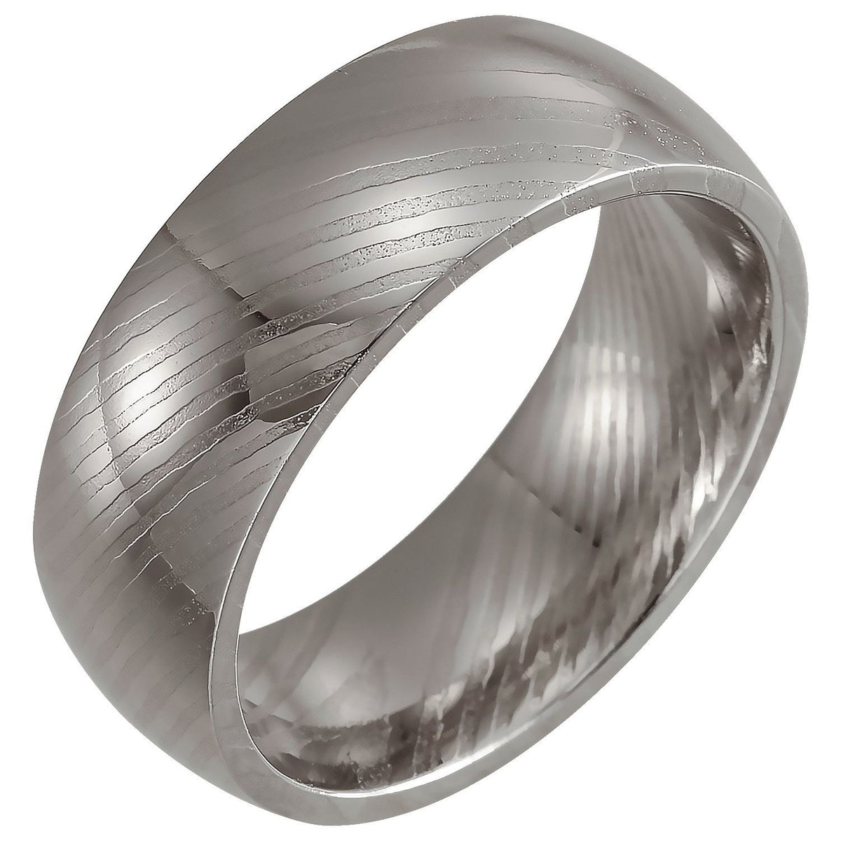 Damascus Steel Half Round Patterned Comfort-Fit Band