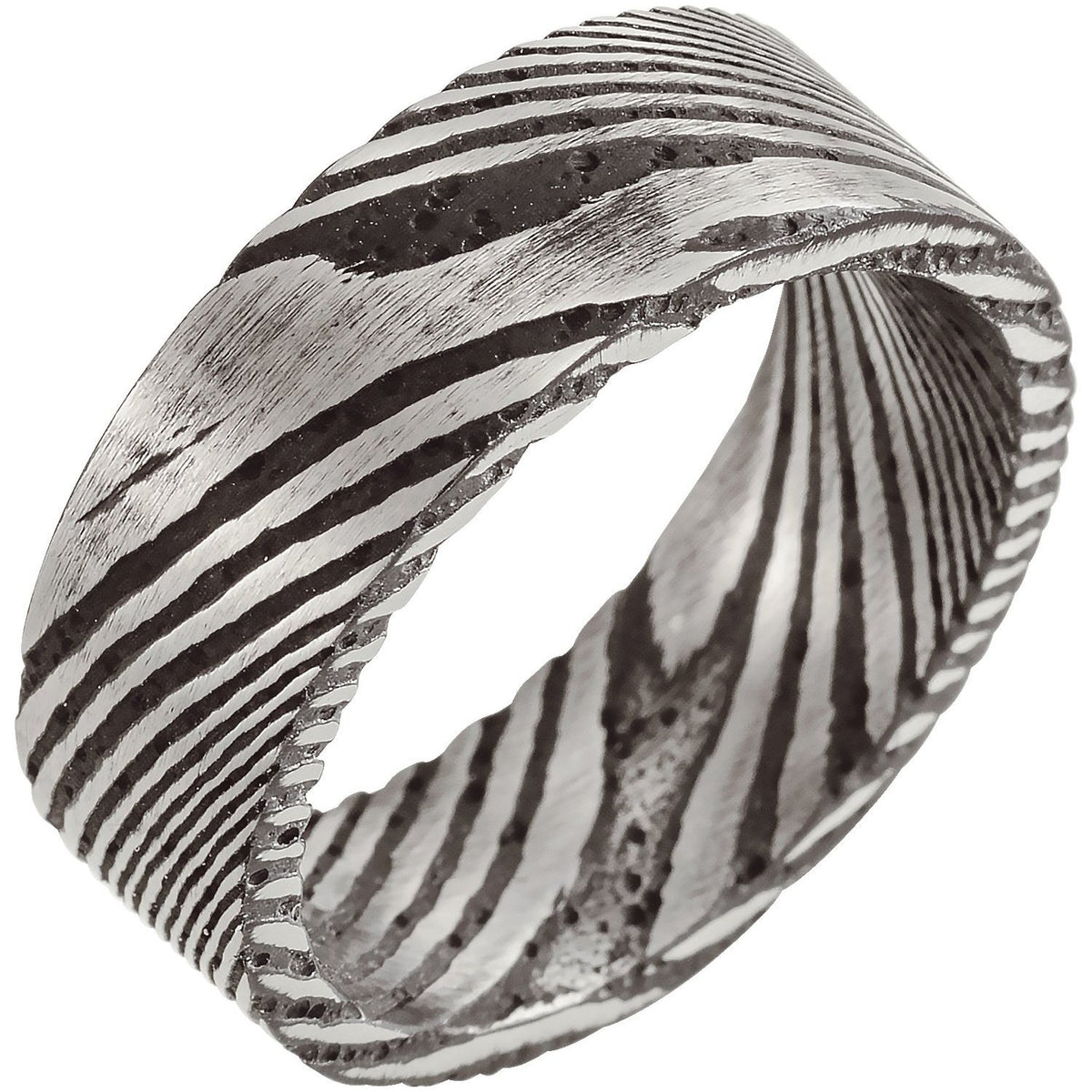Damascus Steel Comfort-Fit Flat Band, 8 mm