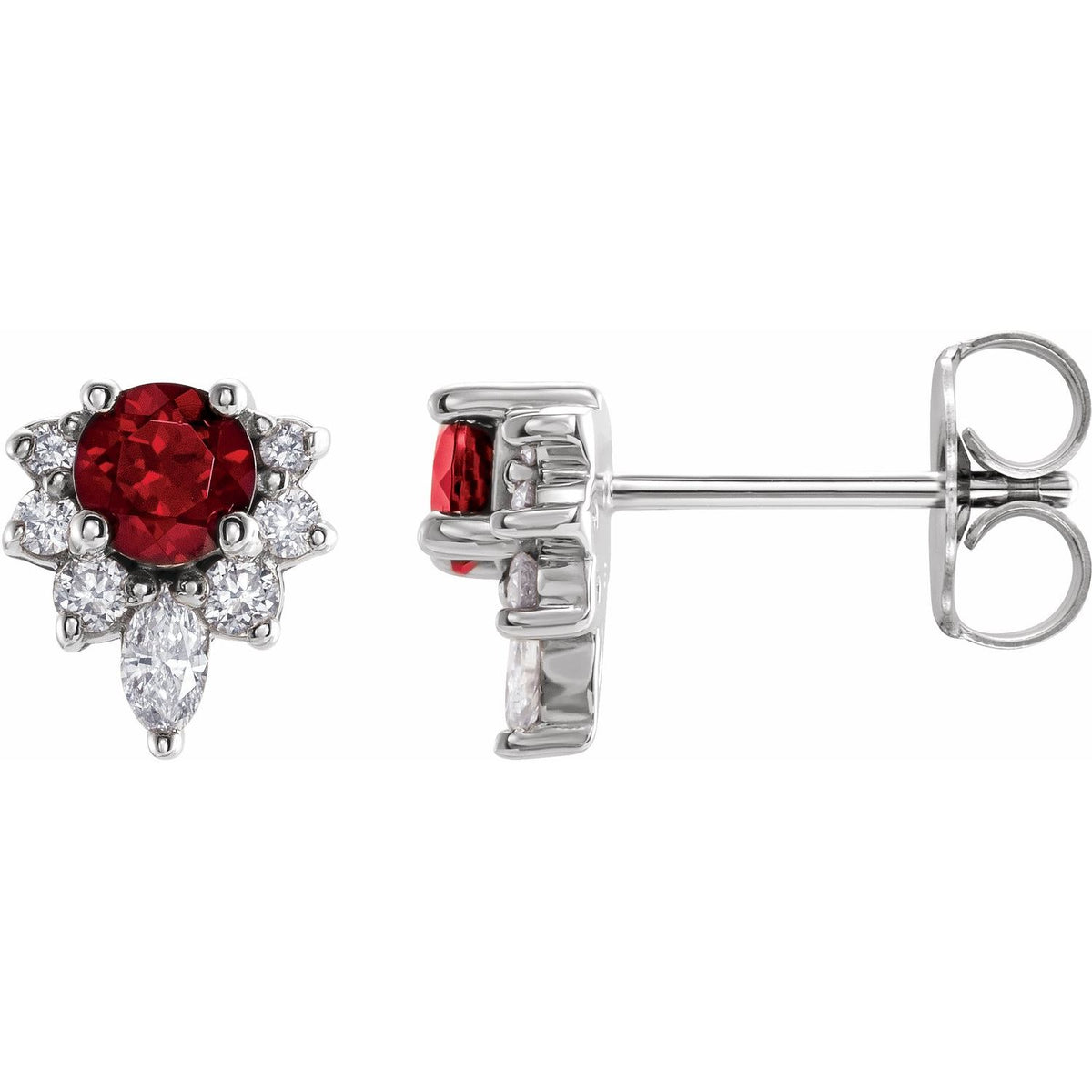 14K White Gold Natural Mozambique Garnet & 1/6 CTW Natural Diamond Earrings