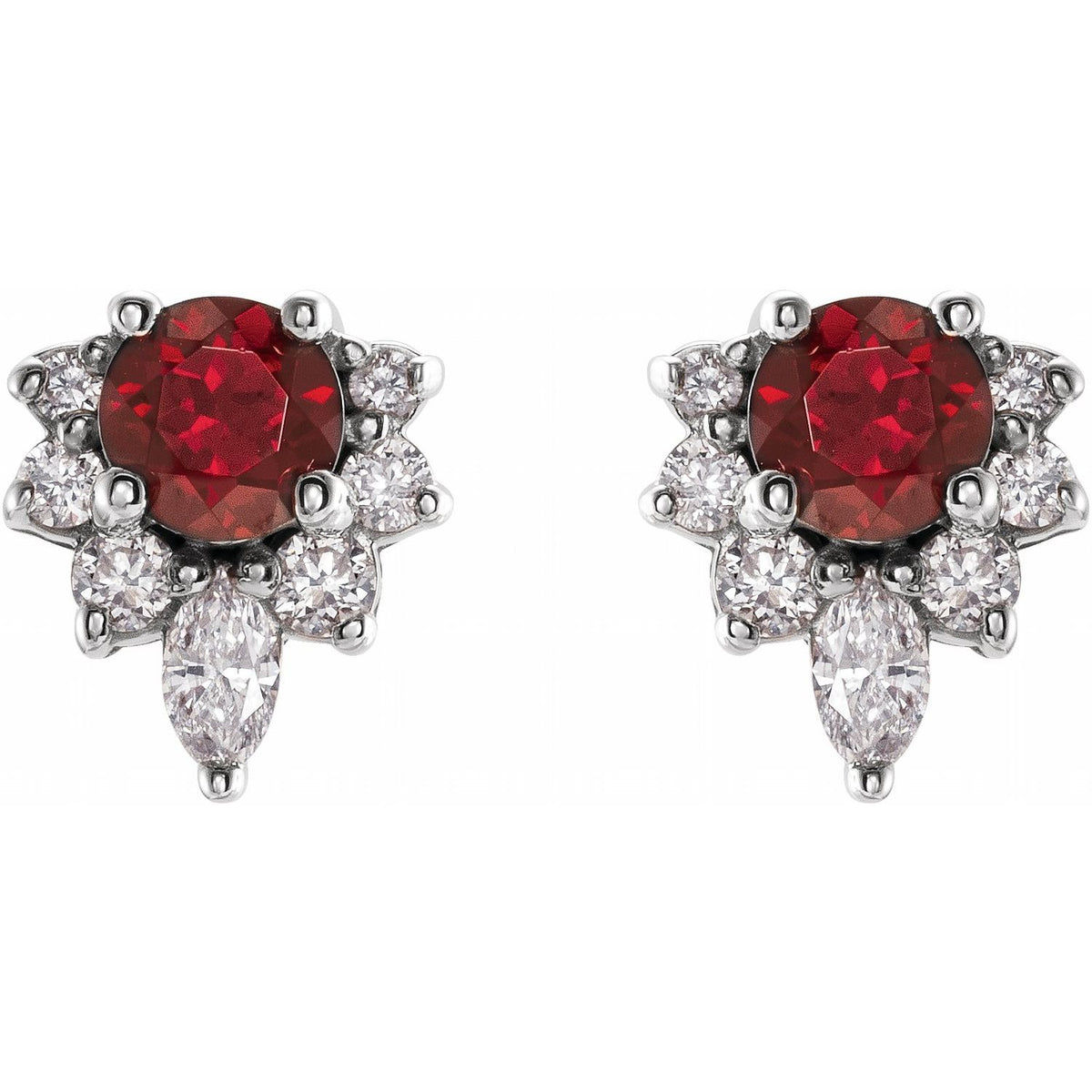 14K White Gold Natural Mozambique Garnet & 1/6 CTW Natural Diamond Earrings