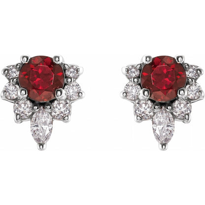 14K White Gold Natural Mozambique Garnet & 1/6 CTW Natural Diamond Earrings
