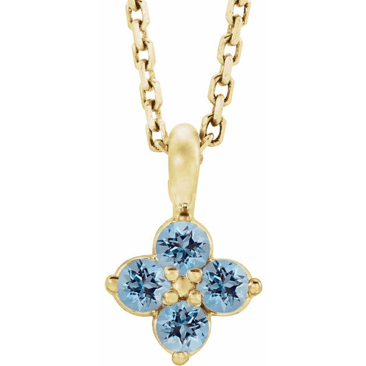 14K Yellow Gold Natural Aquamarine Youth 16-18" Necklace