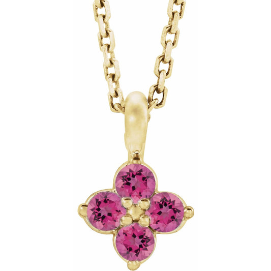 14K Yellow Gold Natural Pink Tourmaline Youth 16-18" Necklace
