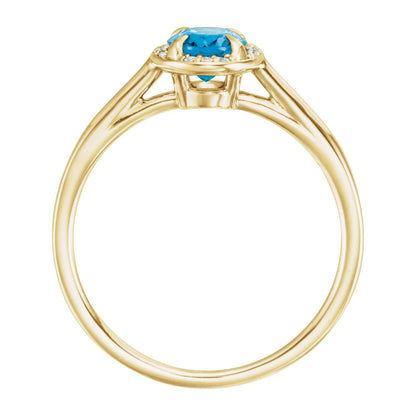 14K Yellow Gold 7x5 mm Natural Swiss Blue Topaz & .03 CTW Natural Diamond Ring