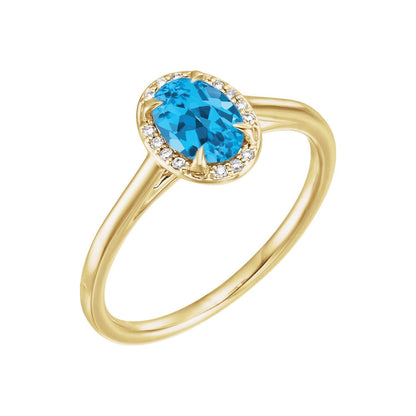 14K Yellow Gold 7x5 mm Natural Swiss Blue Topaz & .03 CTW Natural Diamond Ring