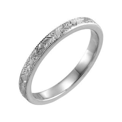 14K White Gold Floral Flat Band
