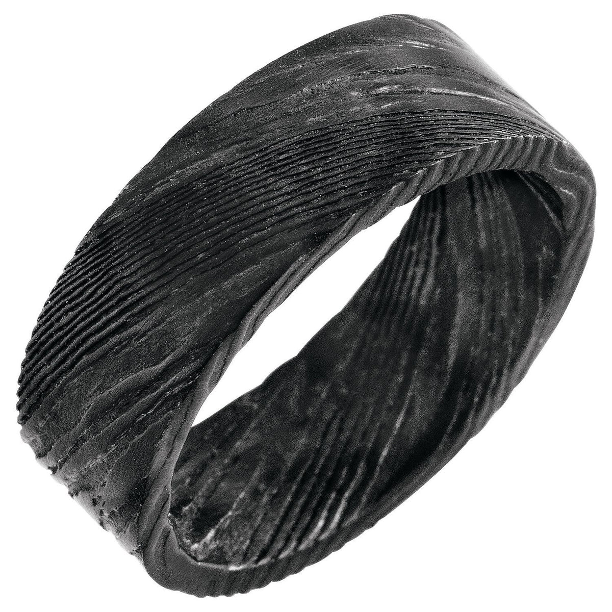 Damascus Steel Flat Black Patterned Band