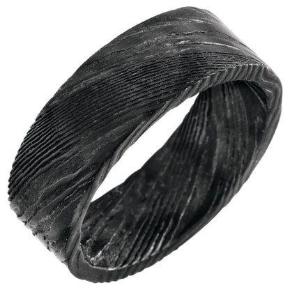Damascus Steel Flat Black Patterned Band