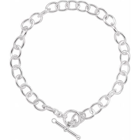 Sterling Silver Charm Cable 7 1/4" Bracelet