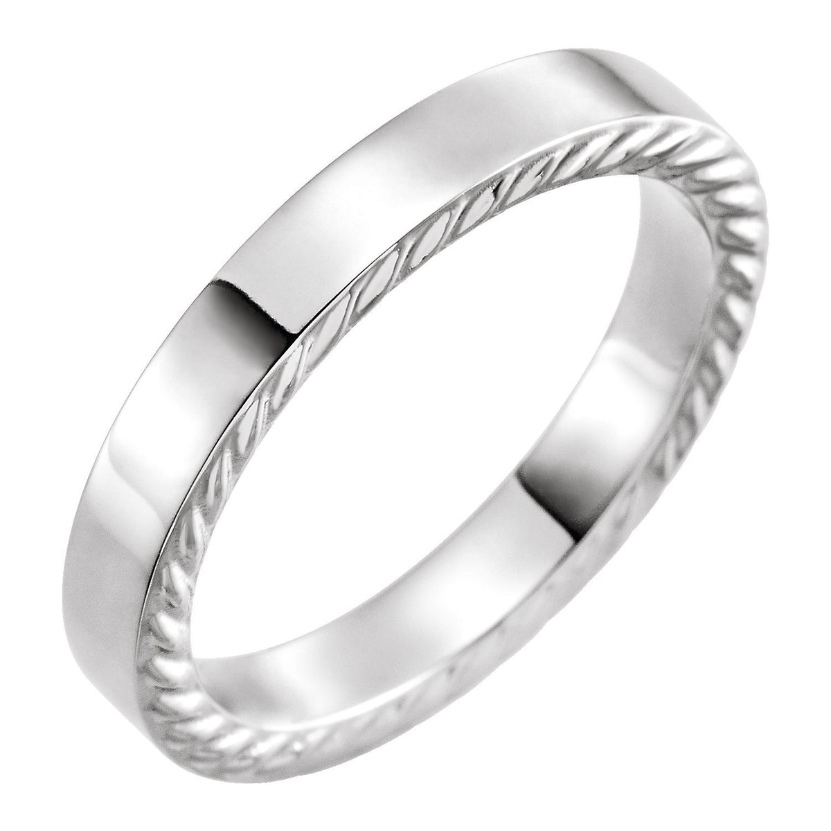 18K White Gold Rope Edge Flat Band