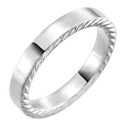 18K White Gold Rope Edge Flat Band