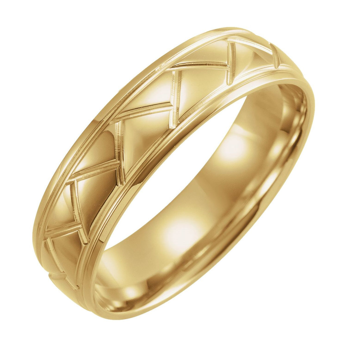 14K Yellow Gold Tread Pattern Comfort-Fit Half Round Band