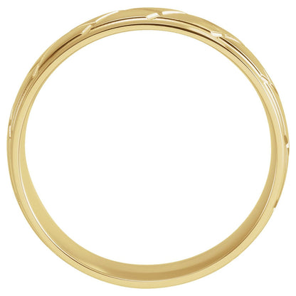 14K Yellow Gold Tread Pattern Comfort-Fit Half Round Band