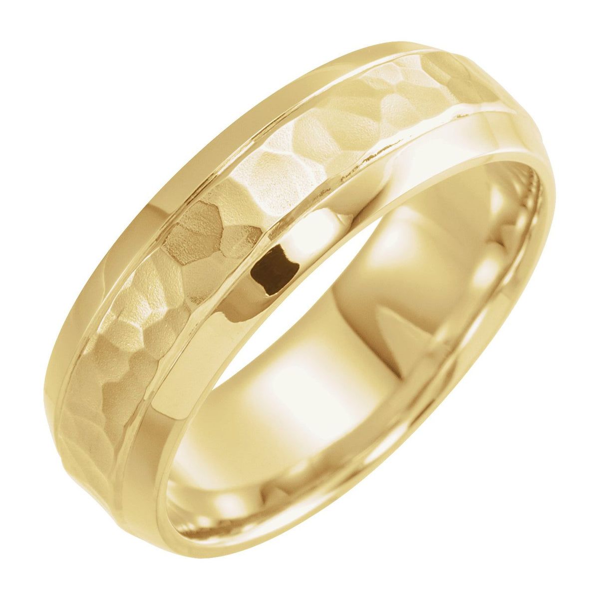 Beveled-Edge Comfort-Fit Half Round Band with Hammer Finish