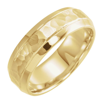 Beveled-Edge Comfort-Fit Half Round Band with Hammer Finish