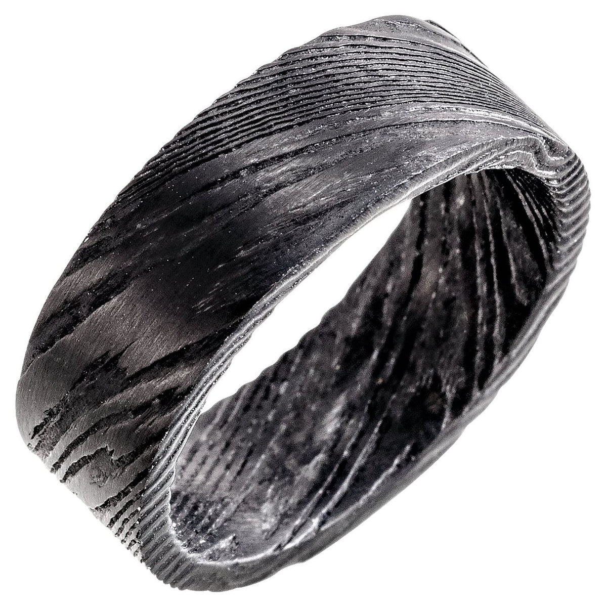 Damascus Steel Flat Black Patterned Band