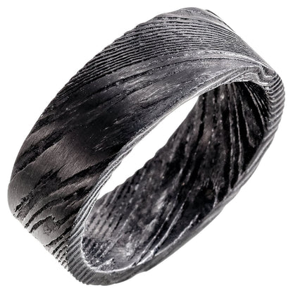 Damascus Steel Flat Black Patterned Band