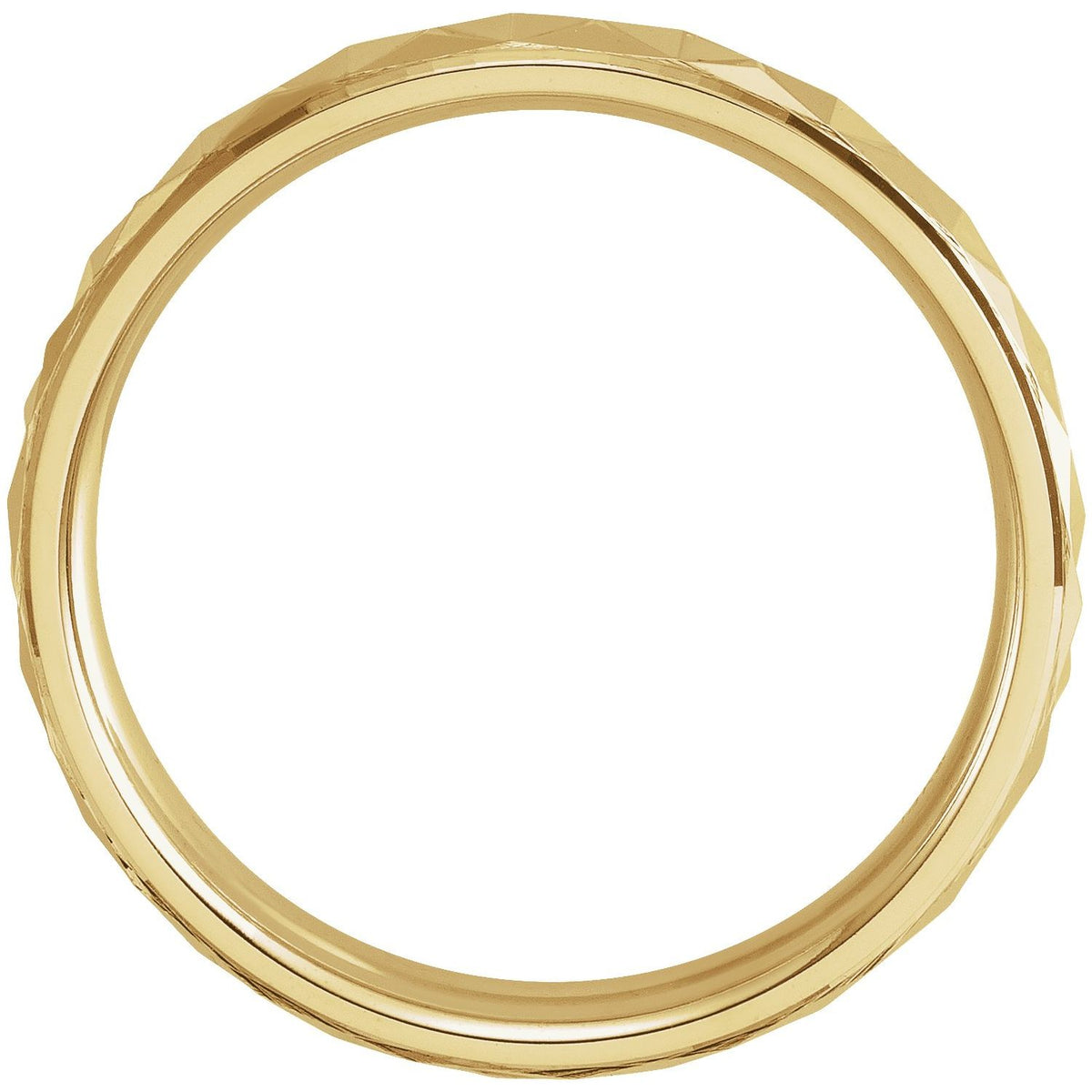 14K Yellow Gold Stepped-Edge Geometric Half Round Band