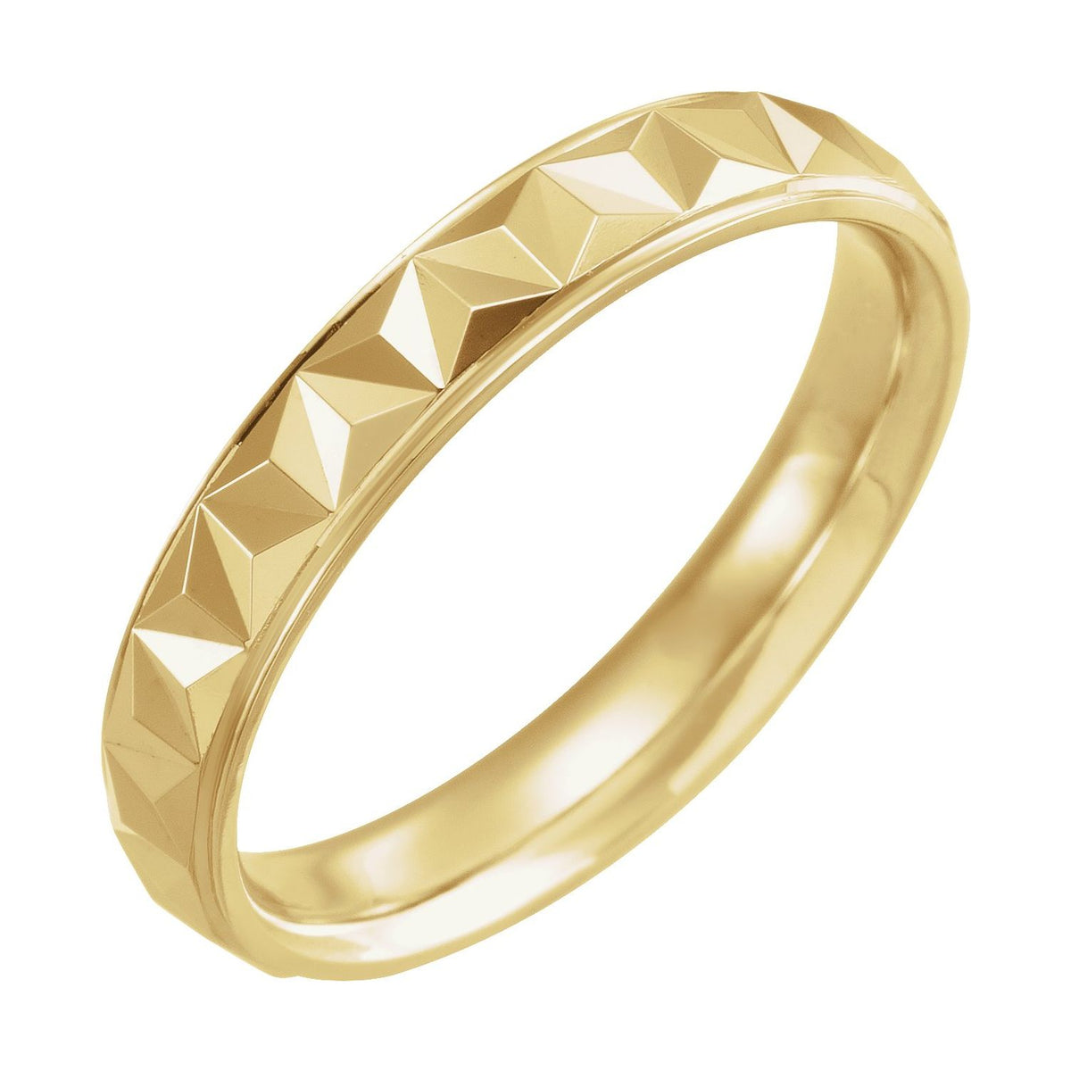 14K Yellow Gold Stepped-Edge Geometric Half Round Band