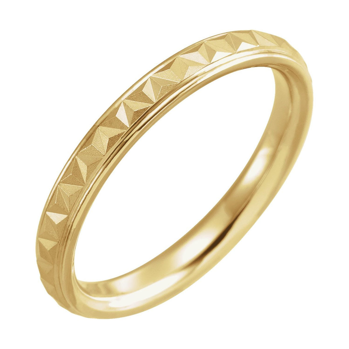 14K Yellow Gold Stepped-Edge Geometric Half Round Band