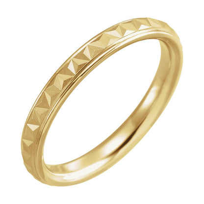 14K Yellow Gold Stepped-Edge Geometric Half Round Band