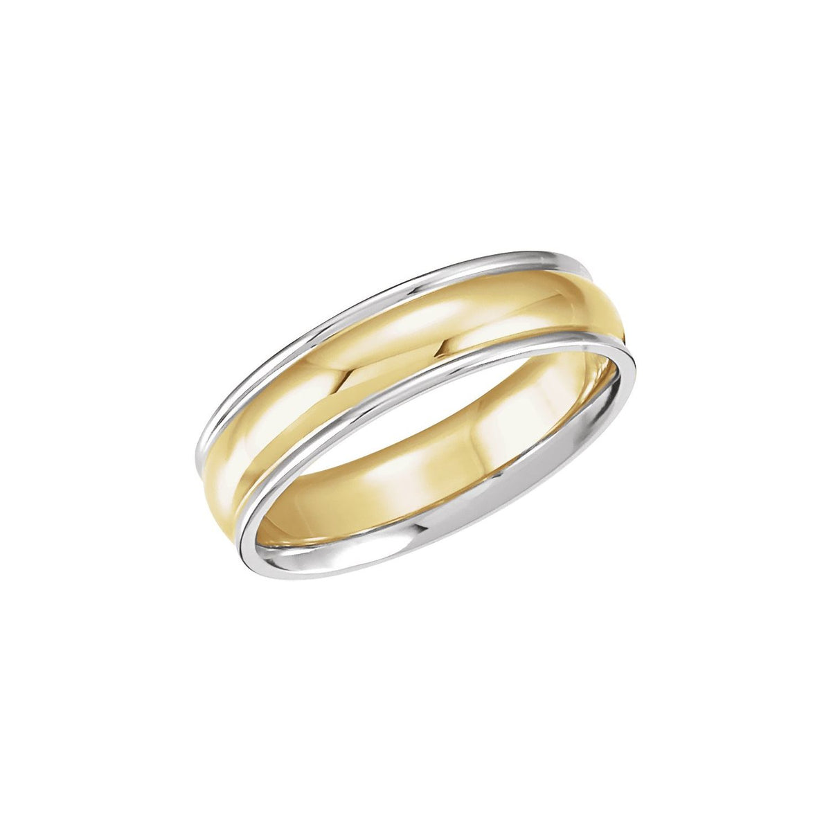 14K White/Yellow/White Gold Grooved Comfort-Fit Half Round Band, 6 mm, Style 2