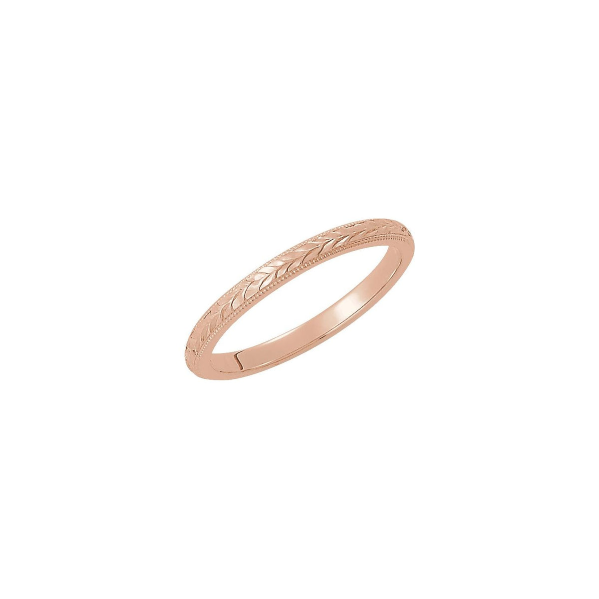 Milgrain Hand-Engraved Wheat Pattern Flat Band