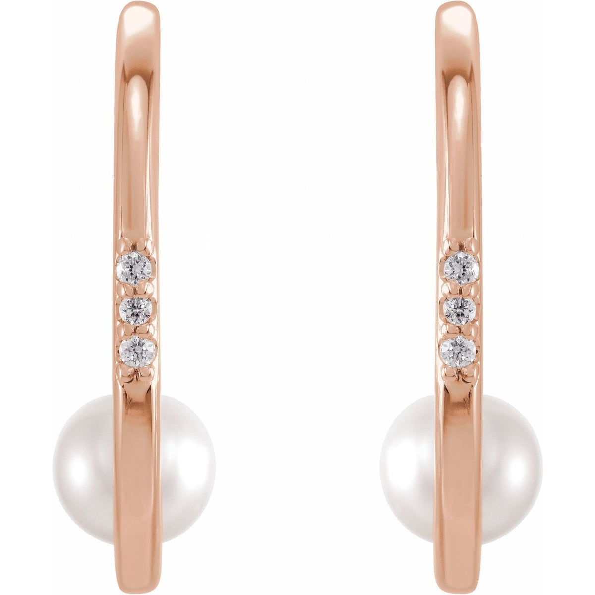 14K Rose Gold Cultured White Freshwater Pearl & .025 CTW Natural Diamond Hoop Earrings