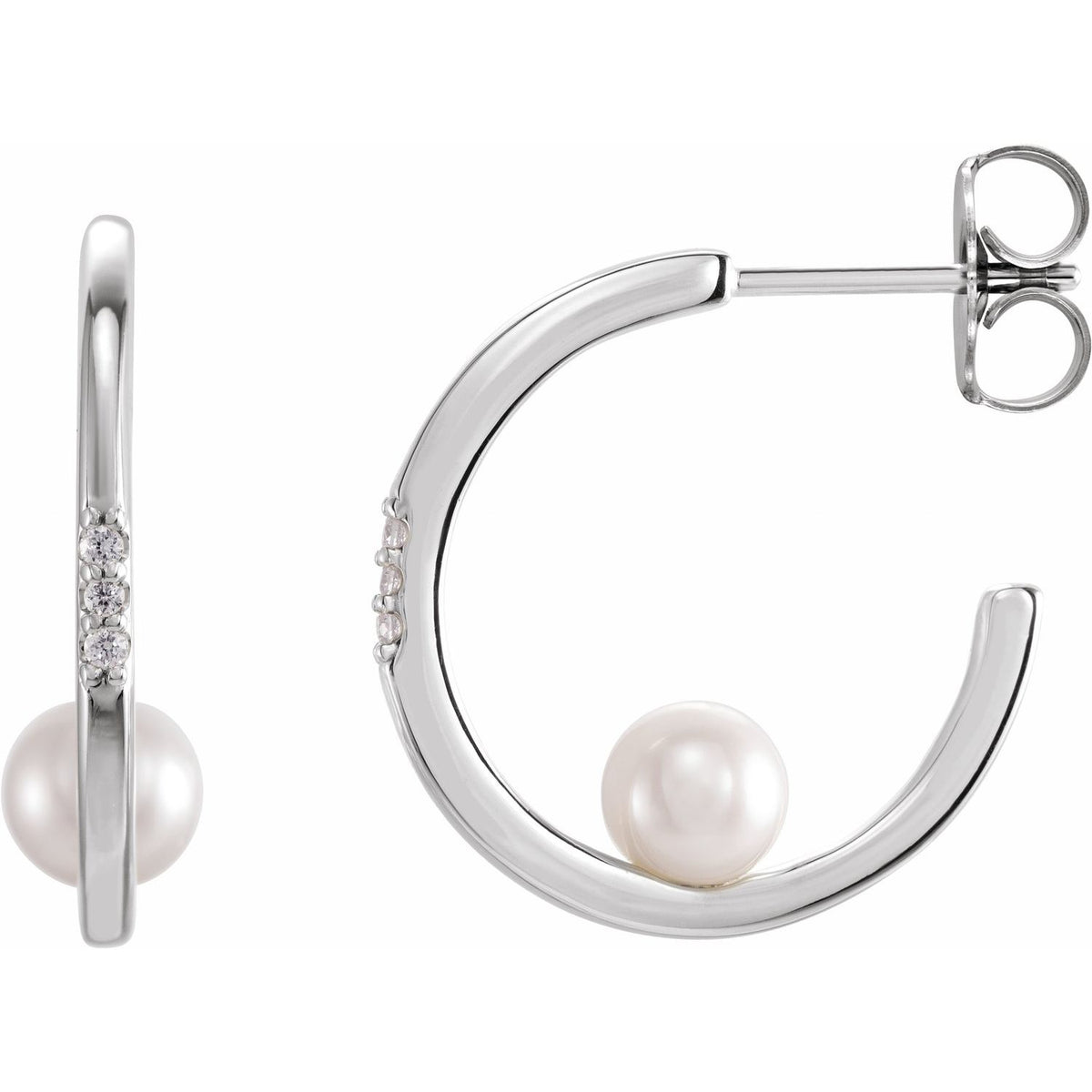 14K Rose Gold Cultured White Freshwater Pearl & .025 CTW Natural Diamond Hoop Earrings