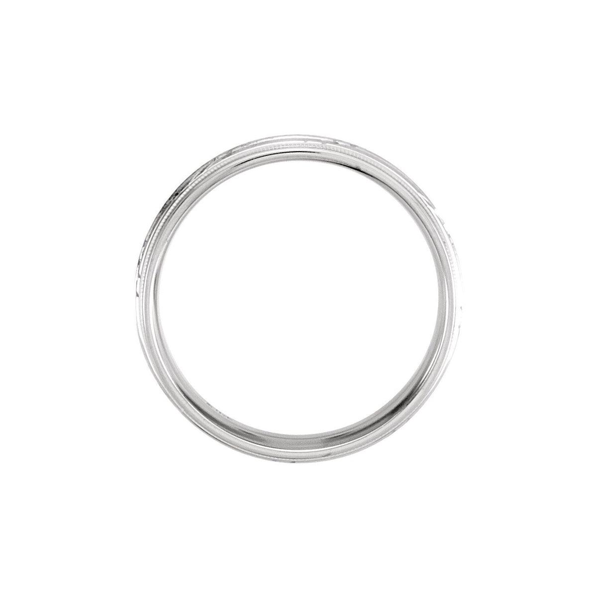 14K White/Yellow Gold Stepped-Edge Milgrain Grooved Comfort-Fit Half Round Band