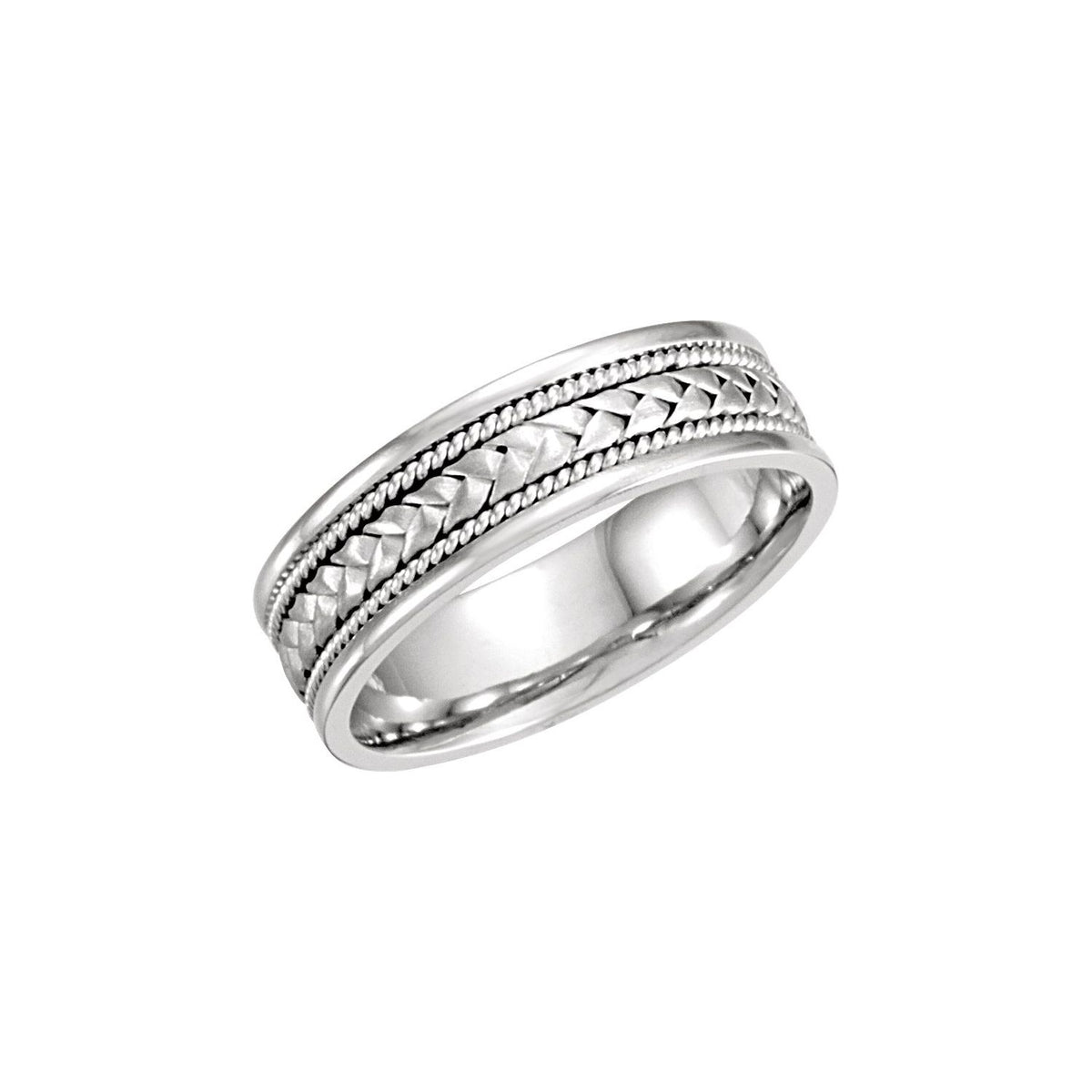 14K White Gold Rope Hand-Woven Comfort-Fit Flat Band