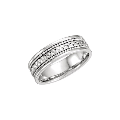 14K White Gold Rope Hand-Woven Comfort-Fit Flat Band