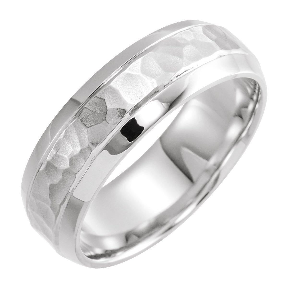 Beveled-Edge Comfort-Fit Half Round Band with Hammer Finish