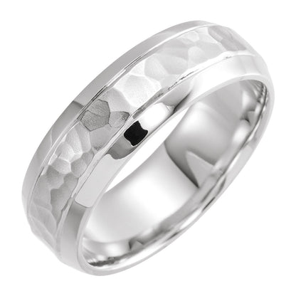 Beveled-Edge Comfort-Fit Half Round Band with Hammer Finish