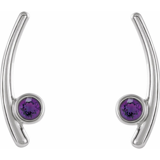 14K White Gold Natural Amethyst Ear Climbers
